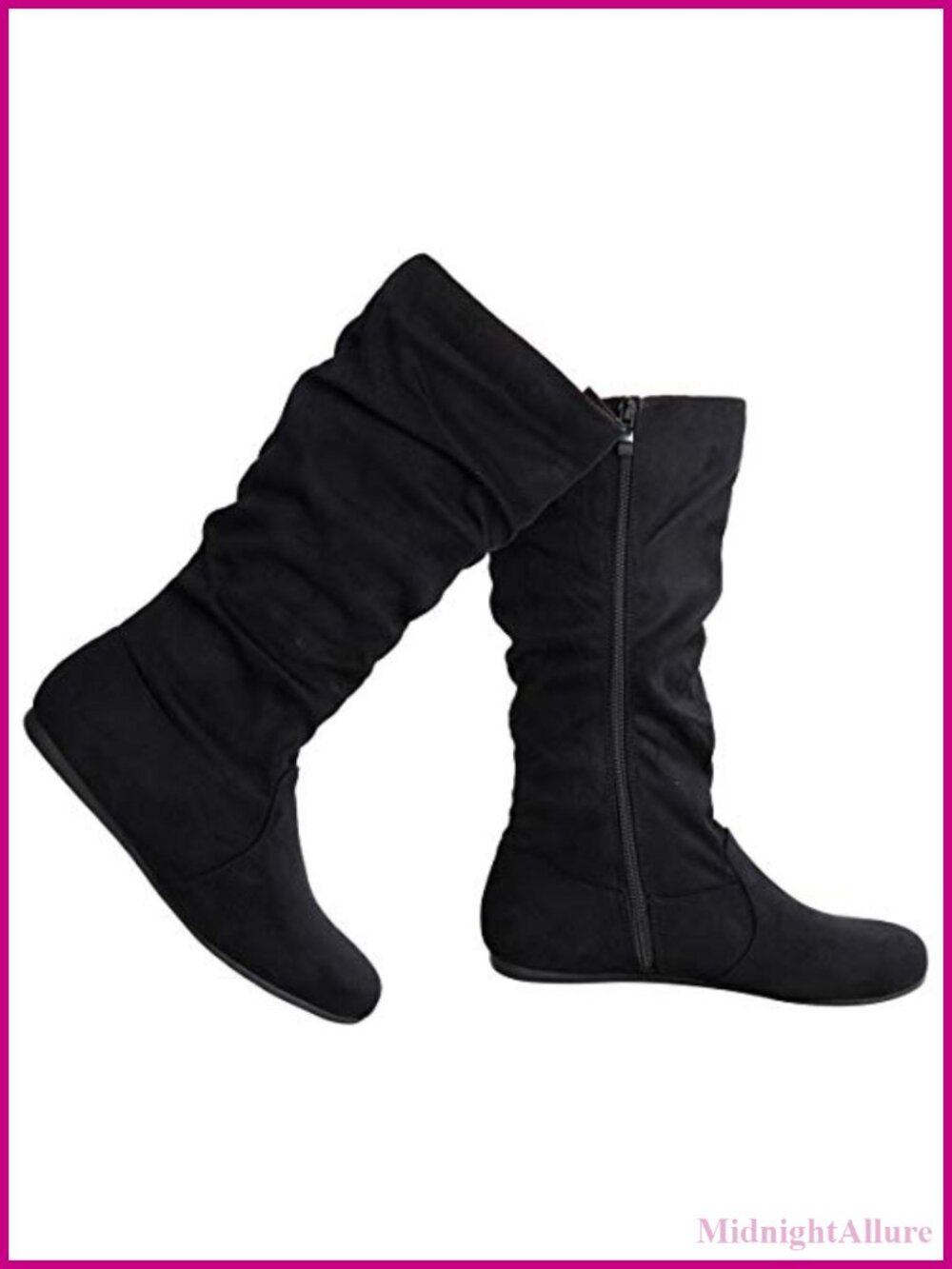 Slouchy Suede Mid-Calf Low Heel Slip On Boots Side Zipper